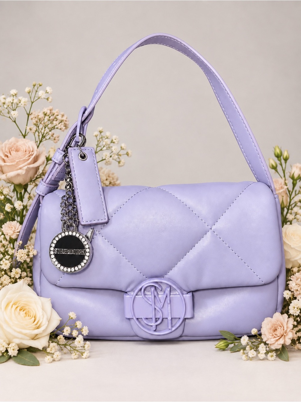 Steve Madden Lavender Quilted Shoulder Bag with Logo Charm